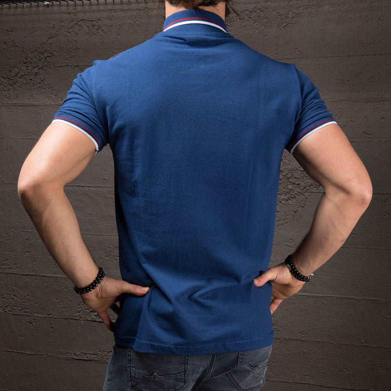 K&B Men Zip Up Faux Leather Top Polo T-shirt - Blue - FASH STOP