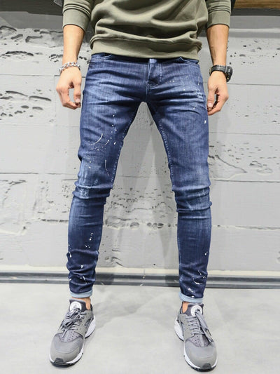 2Y Men Slim Fit Simplicity Paint Distressed Jeans - Dark Blue - FASH STOP