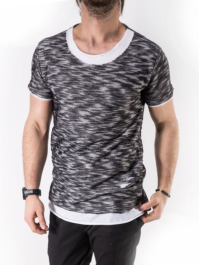 K&B Men Fuzz Ripped Holes T-shirt - Black - FASH STOP