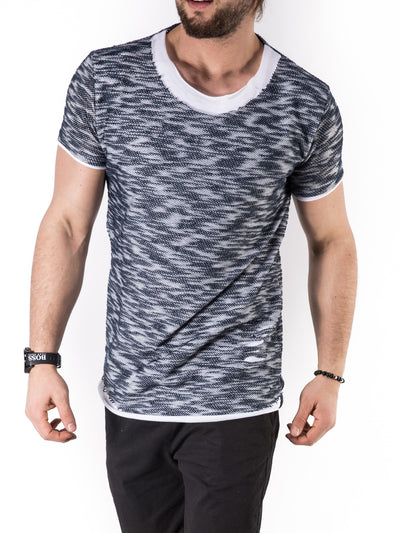 K&B Men Fuzz Ripped Holes T-shirt - Navy Blue - FASH STOP