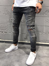 2Y Men Skinny Fit Ripped Destroyed Paint Short Jeans - Washed Black - FASH STOP