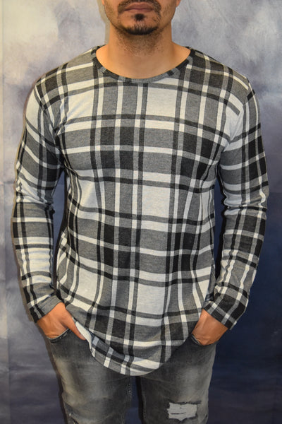 Plaid Flannel Long Sleeves T-Shirt - White Black OS0006A