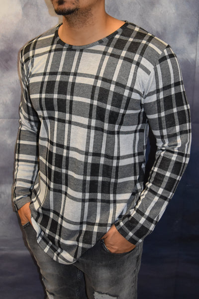 Plaid Flannel Long Sleeves T-Shirt - White Black OS0006A