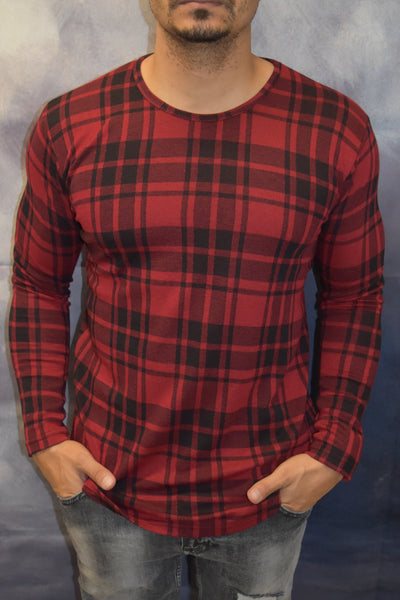 Plaid Flannel Long Sleeves T-Shirt - Red Black OS0006B