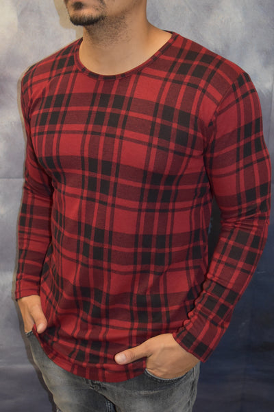 Plaid Flannel Long Sleeves T-Shirt - Red Black OS0006B