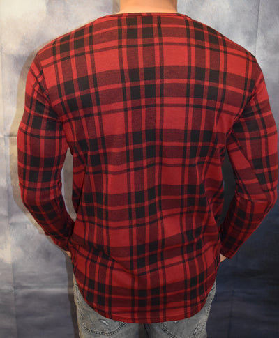 Plaid Flannel Long Sleeves T-Shirt - Red Black OS0006B