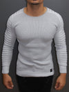 R&R Men Stylish Side Arm Ribbed Crew Neck Sweater - White