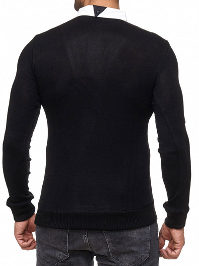 B&F Men Stylish Hybrid Collar Top Pullover Sweatshirt - Black - FASH STOP