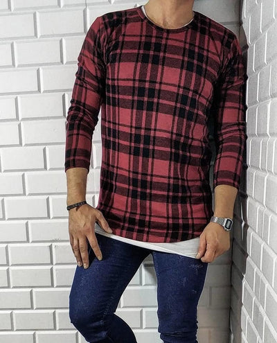 Plaid Flannel Long Sleeves T-Shirt - Red Black OS0006B