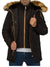Y&R Men Stylish Parka Mid Length 2 Front Zip Layers Coat Hoodie Fur Jacket - Black