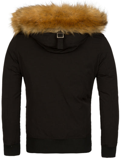 Y&R Men Parka Jacket Detachable Hoodie Fur - Black