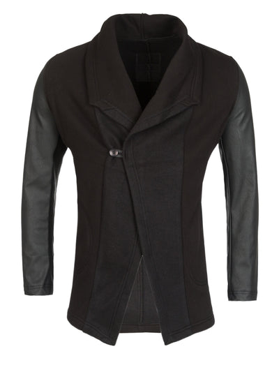 Y&R Men Stylish Sweater Faux Leather Sleeves - Black