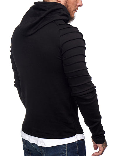 Goum Extention Ribbed Hoodie Sweatshirt - Black X0029A - FASH STOP