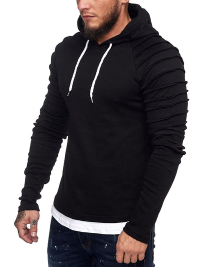 Goum Extention Ribbed Hoodie Sweatshirt - Black X0029A - FASH STOP