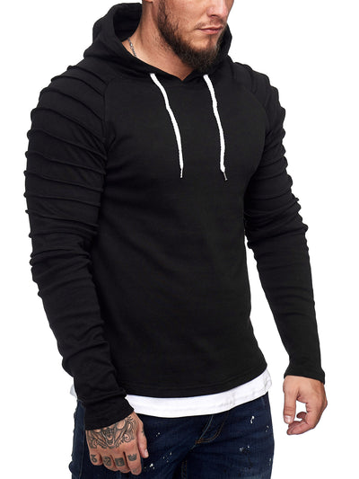 Goum Extention Ribbed Hoodie Sweatshirt - Black X0029A - FASH STOP