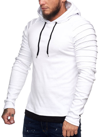 Goum Extention Ribbed Hoodie Sweatshirt - White X0029B - FASH STOP