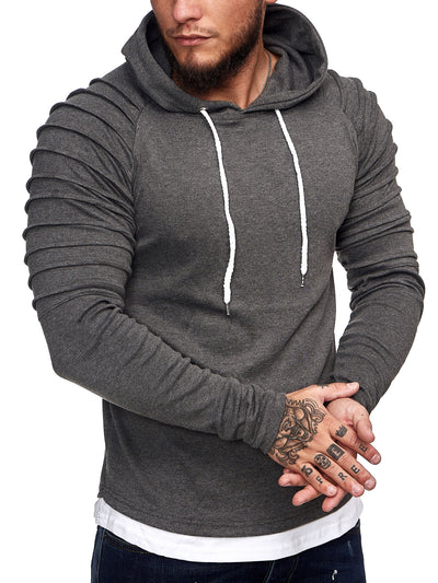 Goum Extention Ribbed Hoodie Sweatshirt - Asphalt Gray X0029C - FASH STOP