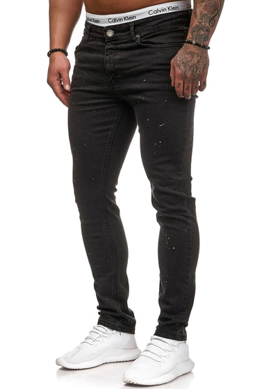 Klok Paint Stained Slim Fit Jeans - Black X0030