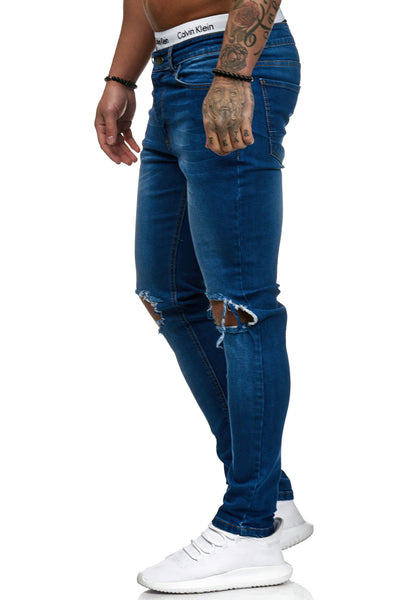 Blowout Knees Skinny Ripped Distressed Jeans - Blue X4 - FASH STOP