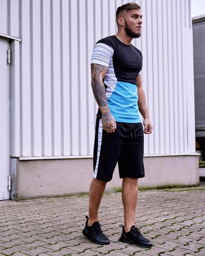 Flavy Shirt + Short Ensemble - Black White Blue X64B