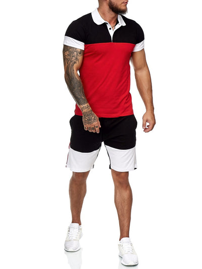 Triko Shirt + Short Ensemble - Black White Red X6A