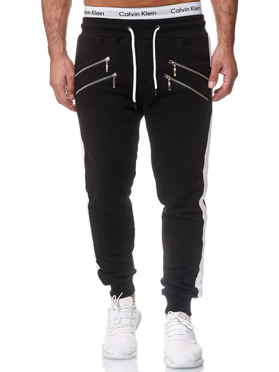 Dozip Stripe Sweatpants Joggers - Black X7A - FASH STOP