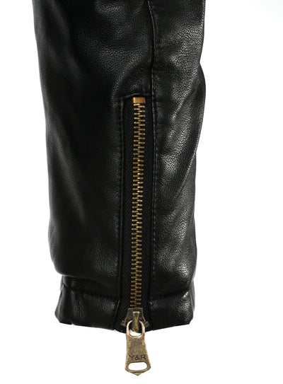 Men Stylish Denim Collar Hoodie Jacket Faux Leather Sleeves - Blue