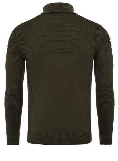 R&R Men Stylish Turtle Neck Ribbed Sweater - Green