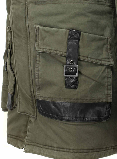 Y&R Men Stylish Mid Length Jacket Faux Leather Coat 2 - Army Green