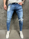 Reck Skinny Ripped Jeans + Chain - Blue Y27