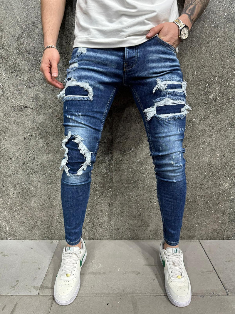 Bazo Skinny Ripped Jeans - Blue Y28