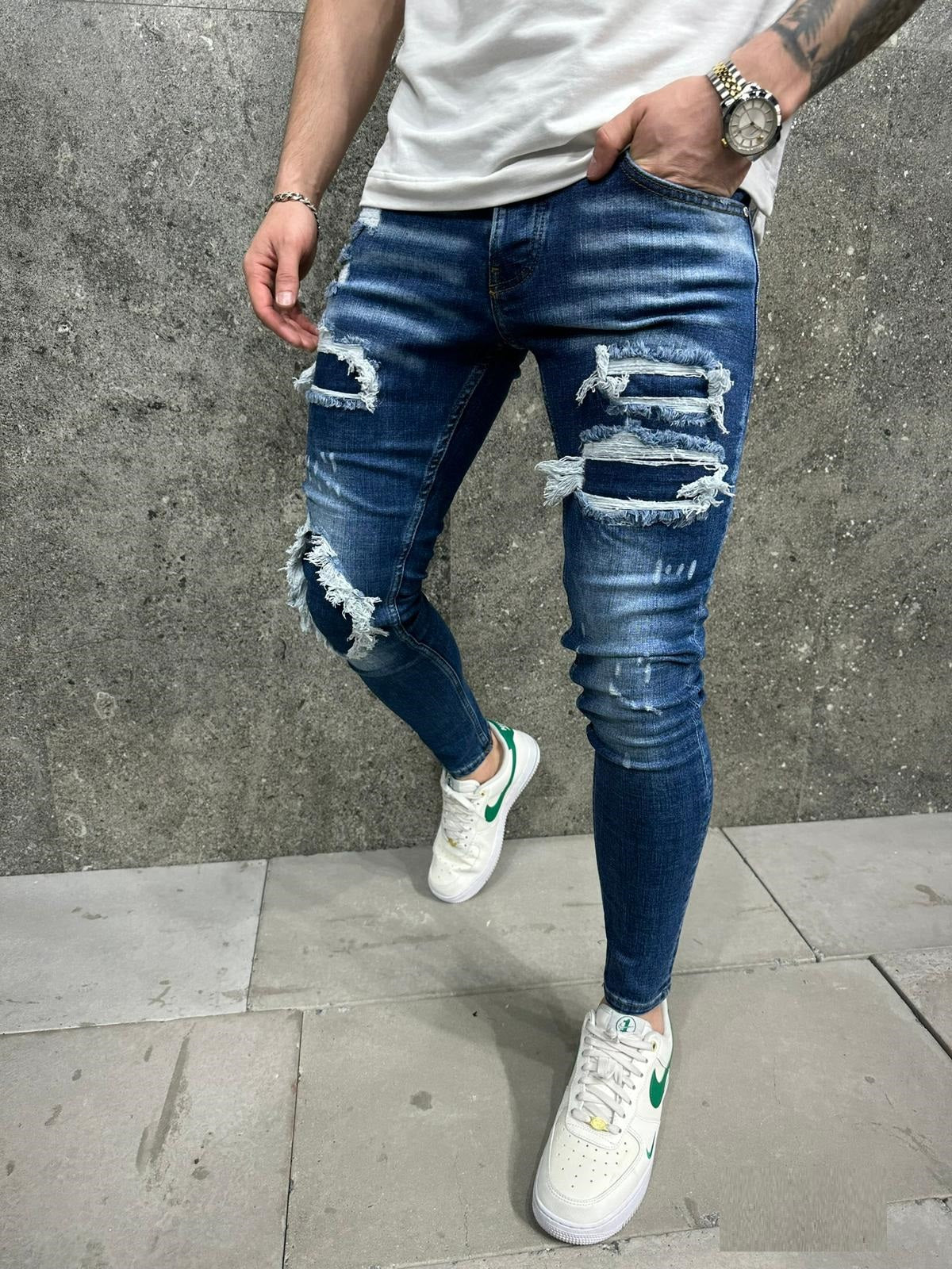 Bazo Skinny Ripped Jeans - Blue Y28