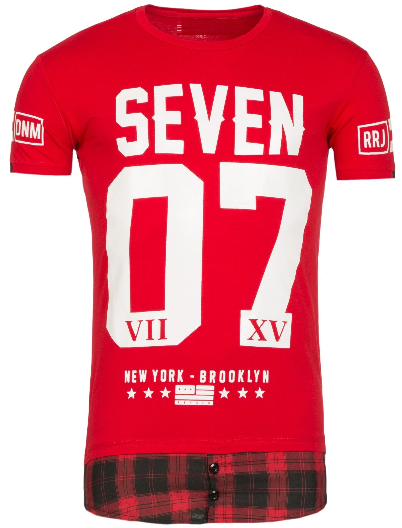 R&R Men NYC Brooklyn 07 Seven Plaid Bottom T-shirt - Red