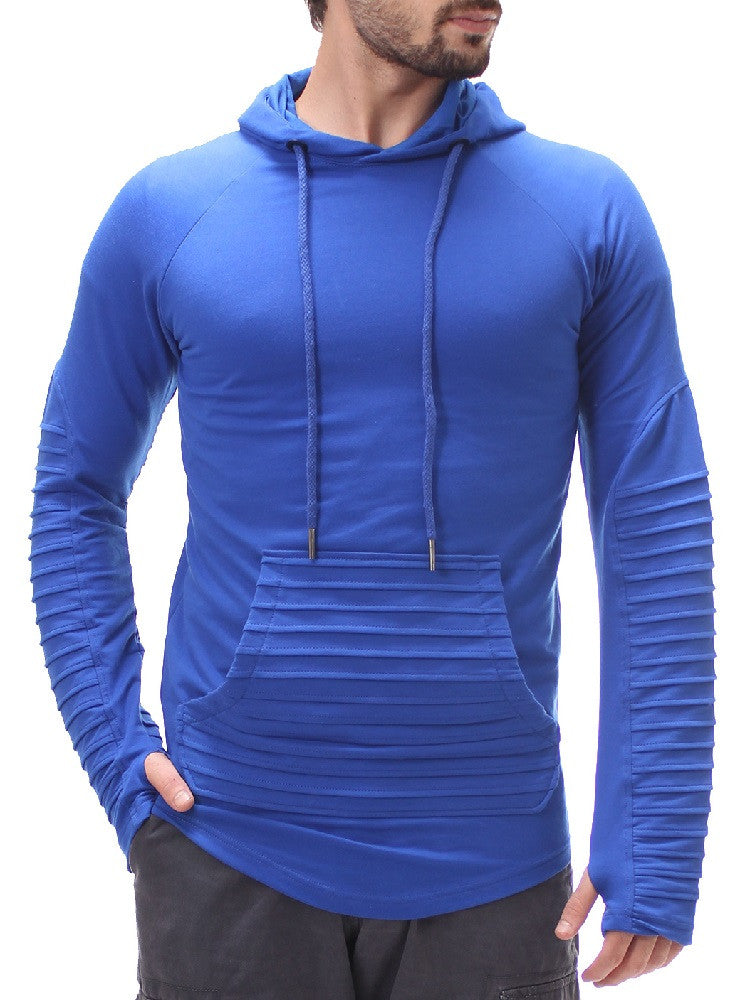 P&V Men Stylish Ridged Hoodie  - Blue
