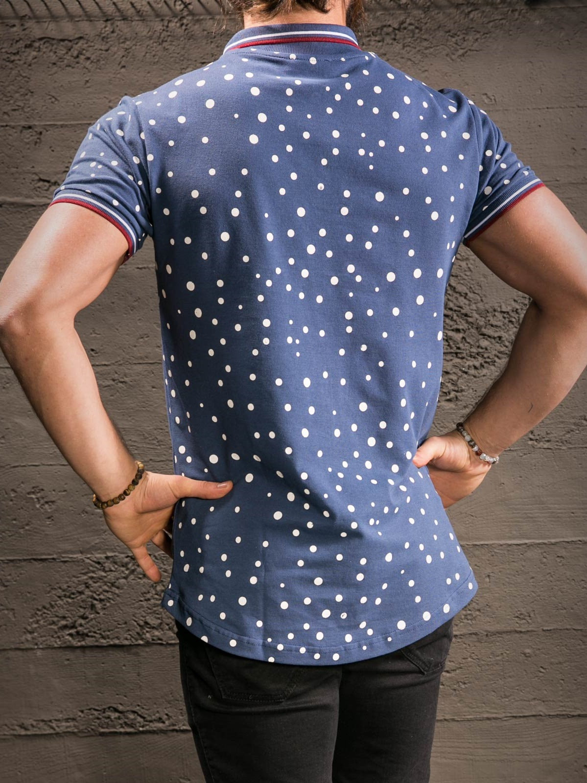 K&B Men Zip Up Polka Dots Polo T-shirt - Black - FASH STOP