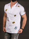 K&B Men Zip Up Badges Polo T-shirt - White - FASH STOP