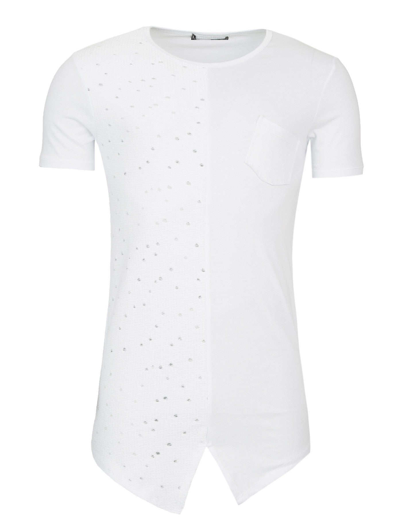 Y&R Men 1 Side Perforated Holes Slit T-Shirt - White