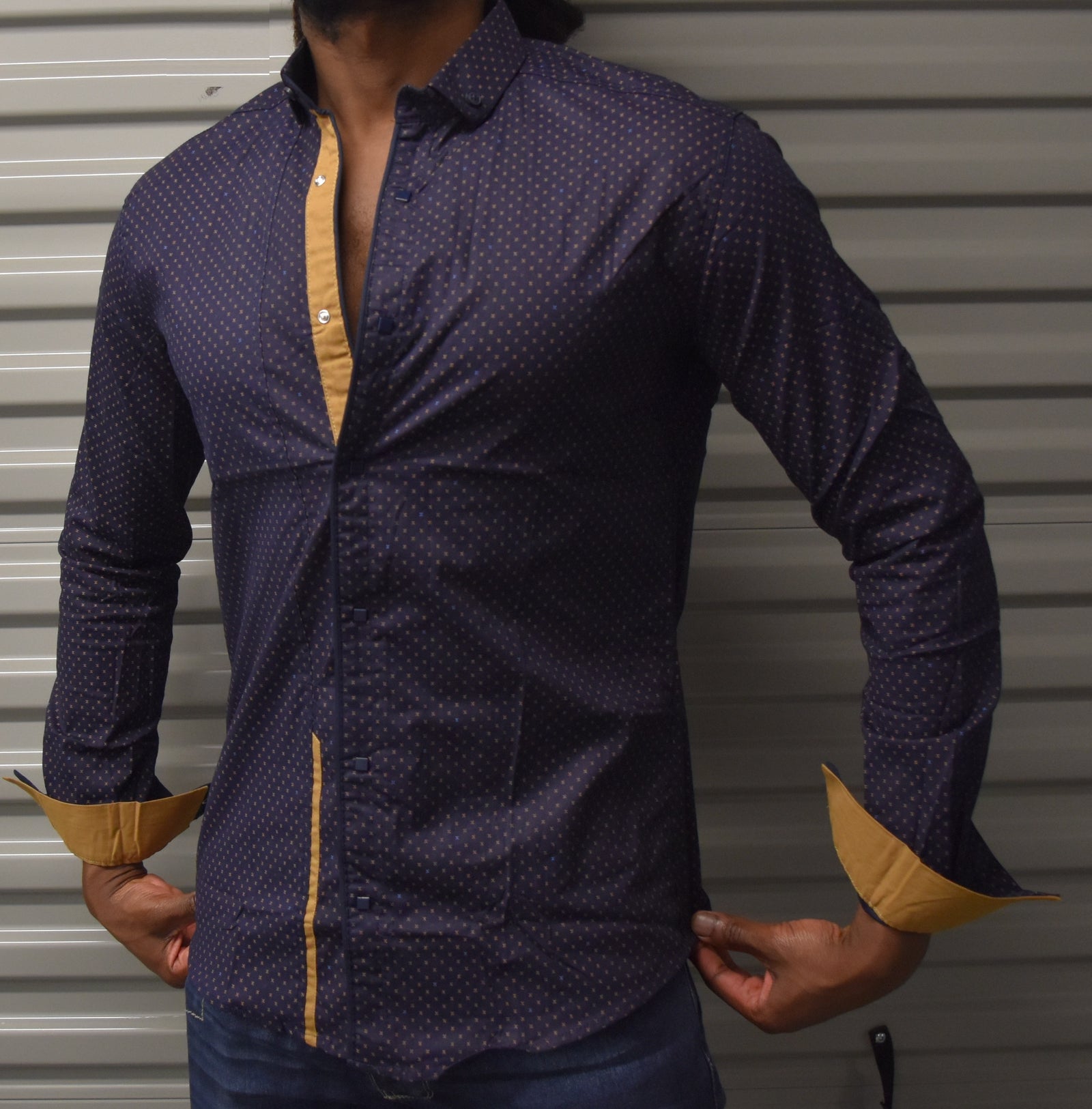 Y&R Men Casual Xpat Button Up L/S Shirt - Black / Brown