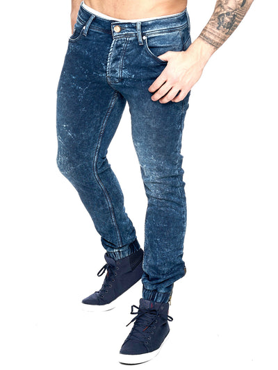 F&S Men Slim Fit Zipper Jogger Jeans - Acid Washed Blue - FASH STOP