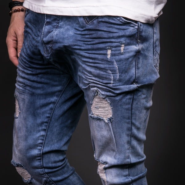 Fely Bleached Ripped Jeans + Chain - Blue Y14 - FASH STOP