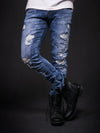2Y Men Slim Fit Ripped Destroyed Black Star Jeans - Blue - FASH STOP