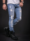 ADJ Men Slim Fit Ripped Destroyed Jeans - Light Blue - FASH STOP
