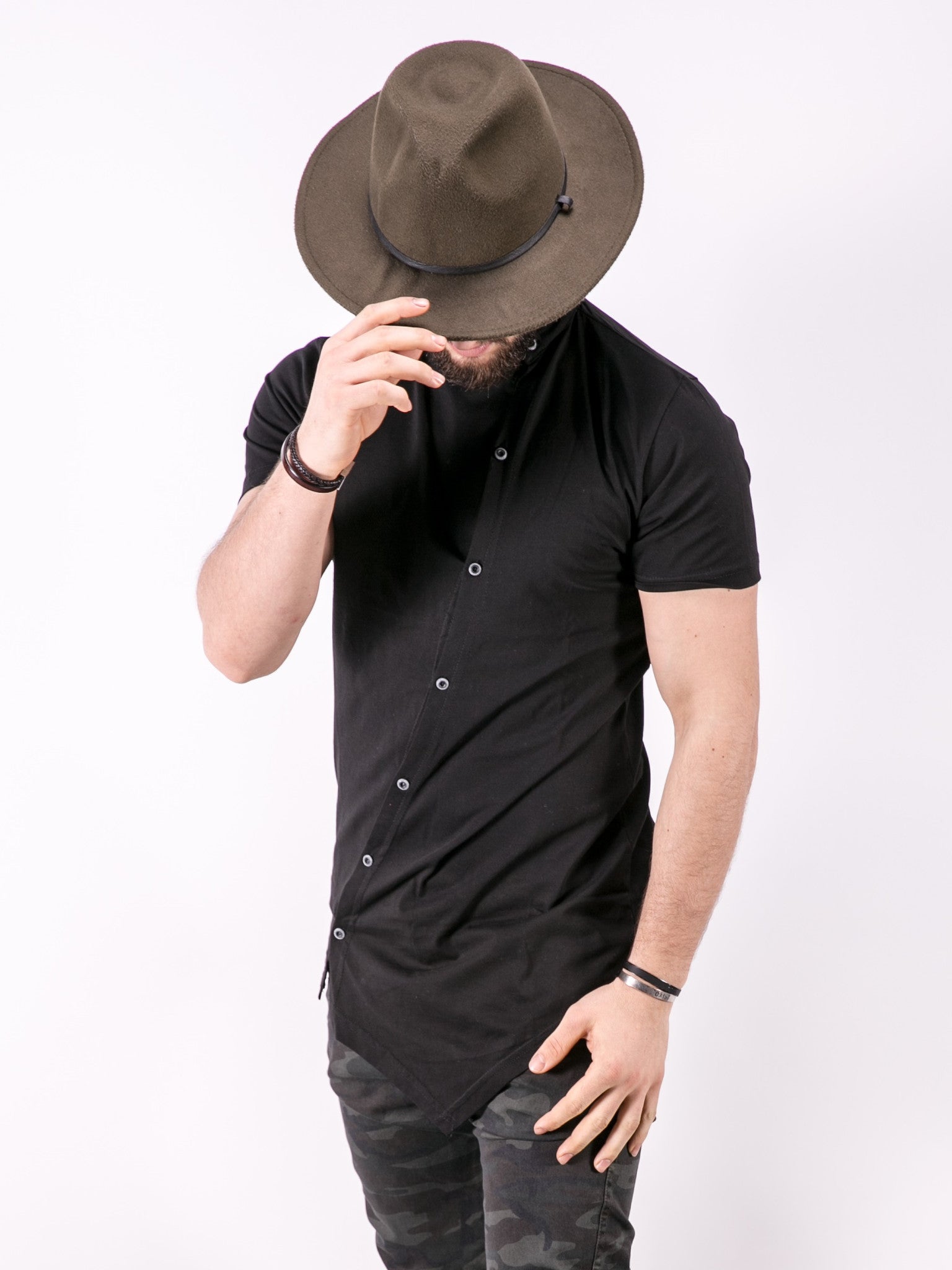 K&B Men Moved Buttons Mock Neck T-shirt - Black - FASH STOP