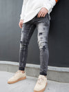 P&V Men Slim Fit Ripped Zipper Pockets Jeans - Washed Black