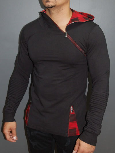 R&R Men Stylish Side Zipper Hoodie Sweater - Black