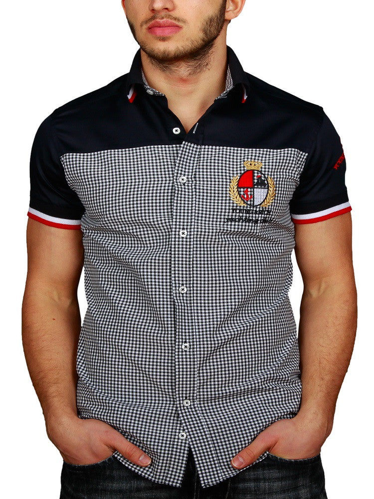 Y&R Men Hybrid Plaid Casual Button Up Shirt - Black