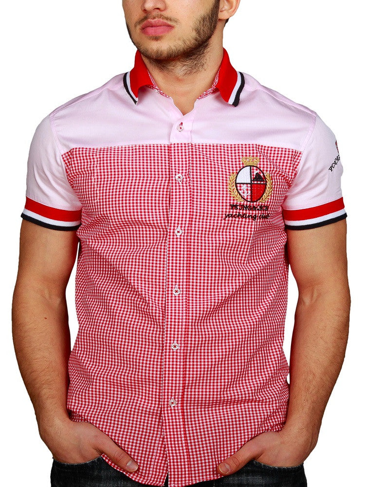 Y&R Men Hybrid Plaid Casual Button Up Shirt - Red