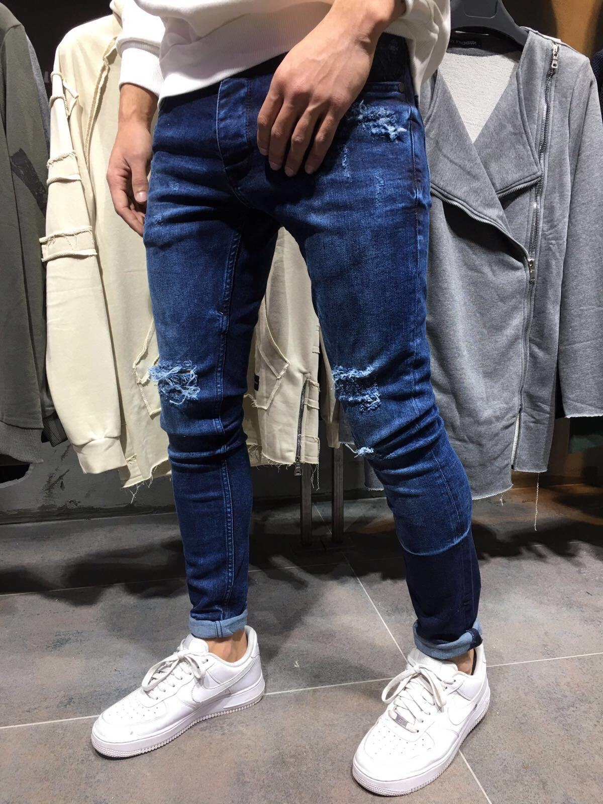 Mens dark 2024 blue ripped jeans