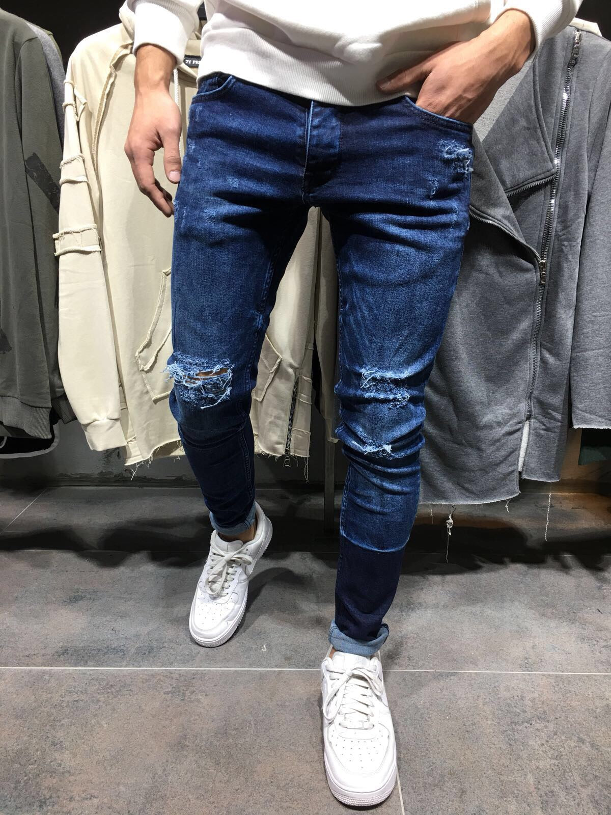Mens Ripped Skinny Jeans Fashionable Streetwear Pants For Casual And Slim  Fit Look, Blue Denim Jeans Trousers For Men In Sizes S 3XL J230806 From  Carol_store, $14.54 | DHgate.Com
