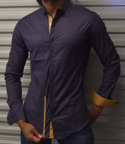 Y&R Men Casual Xpat Button Up L/S Shirt - Black / Brown